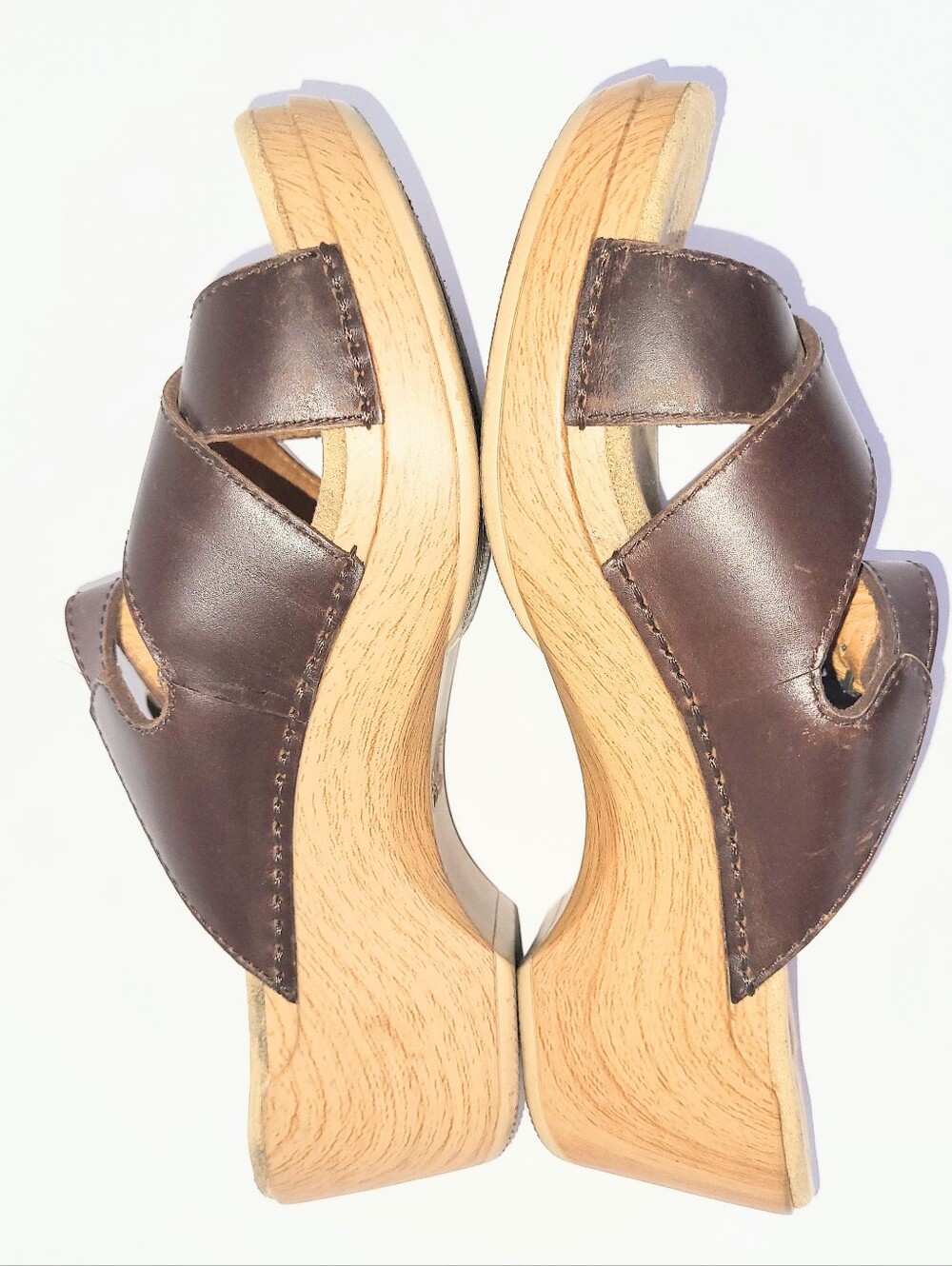 Dansko Sela Wedge Sandals Comfort Leather & Faux Wood Platform Size 39 Or 8.5-9 - Picture 4 of 15